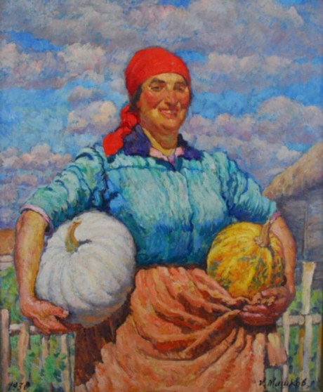 Farmer with pumpkins