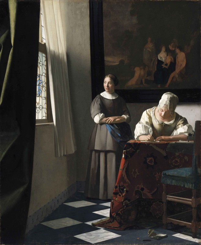 Lady writing a letter with her maid by Johannes Vermeer