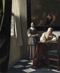 Lady writing a letter with her maid by Johannes Vermeer